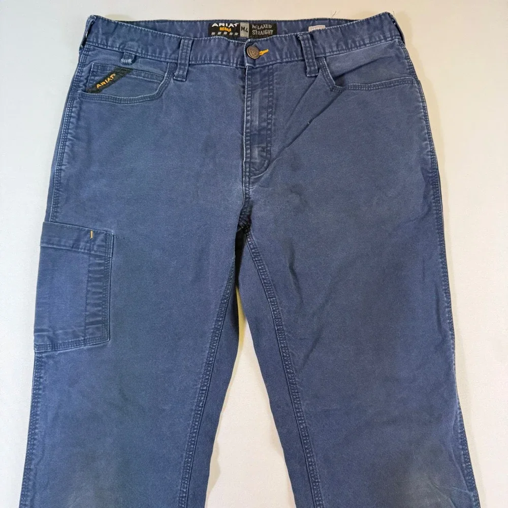 Ariat Rebar M4 Made Tough Pants Mens 34x32 Navy Blue Relaxed Straight *Stains